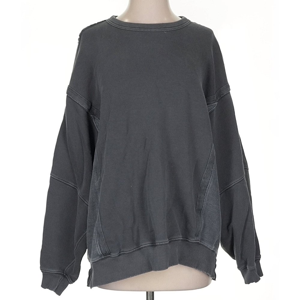 Aerie Oversized Crewneck Dolman Gray Sweatshirt Boho Relaxed Embroidered Size S